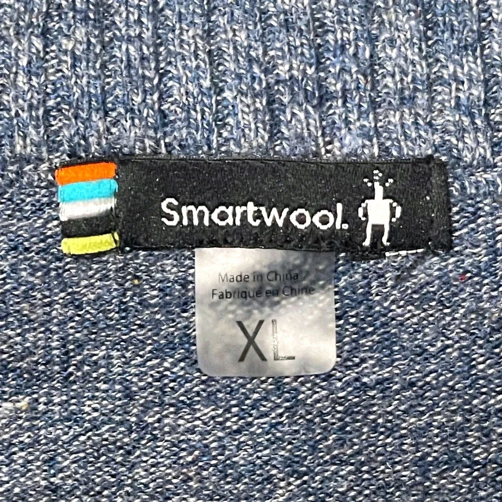 Smartwool Mens XL Blue Merino Wool Blend Quarter Zip Sweater Heathered Outdoorsy